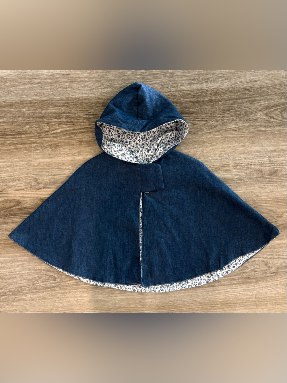 Girls' Hooded Denim Cape with Floral Lining size 4-7